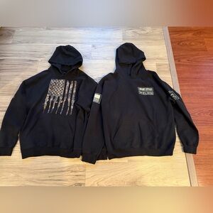 Grunt Style Black Double Hoodie Set with Distressed Flag Graphics Youth M